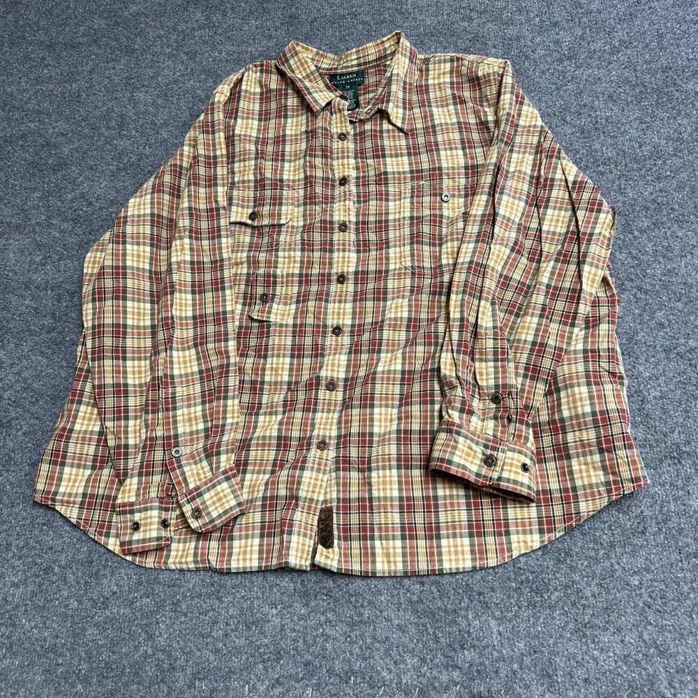 Lauren Ralph Lauren Button Down Womens Size 3X Plaid Cotton Long Sleeve Shirt